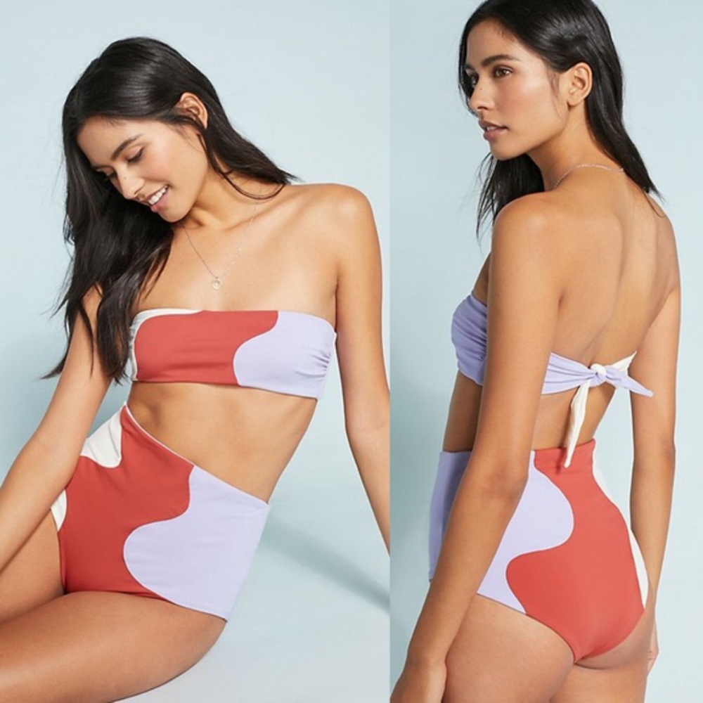 Mara Hoffman Red and Purple Bikini Colorblock High-Waisted
